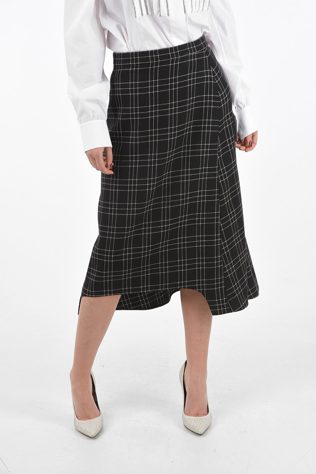 Alexander McQueen District Check Flared Midi Skirt women