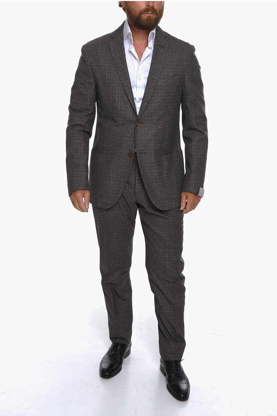 Corneliani District Check Gate Virgin Wool Blend Suit In Brown