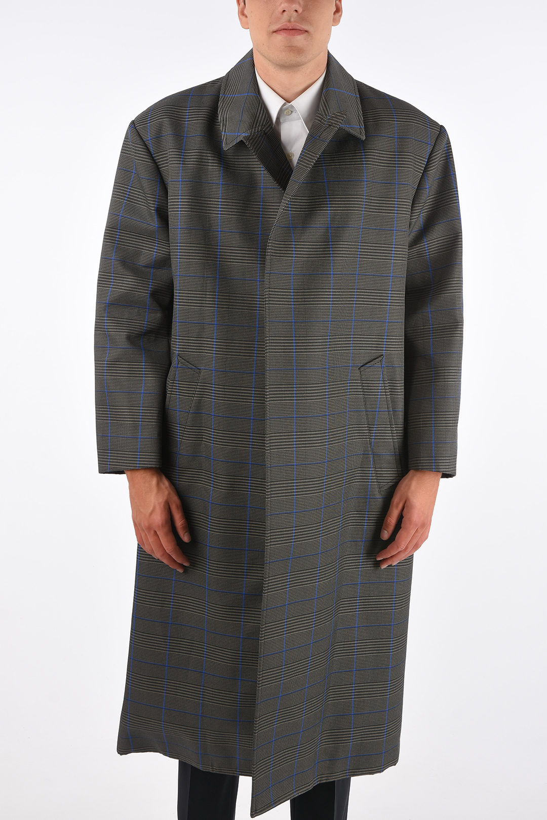 district check Oversized balmacaan coat