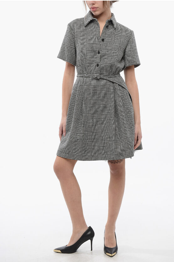 DIOR DISTRICT CHECK WOOL FLARED SHIRT DRESS WITH LACE DETAIL 
