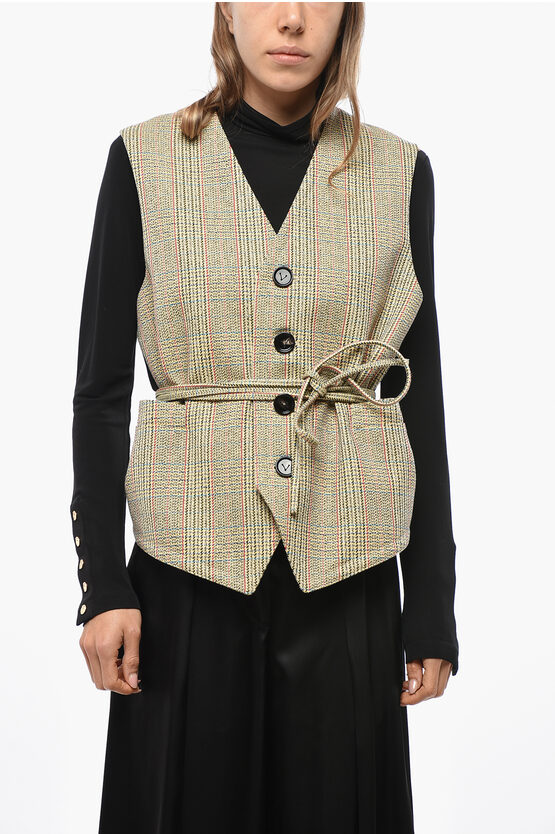 Bottega Veneta District Check Wool Vest With Drawstring
