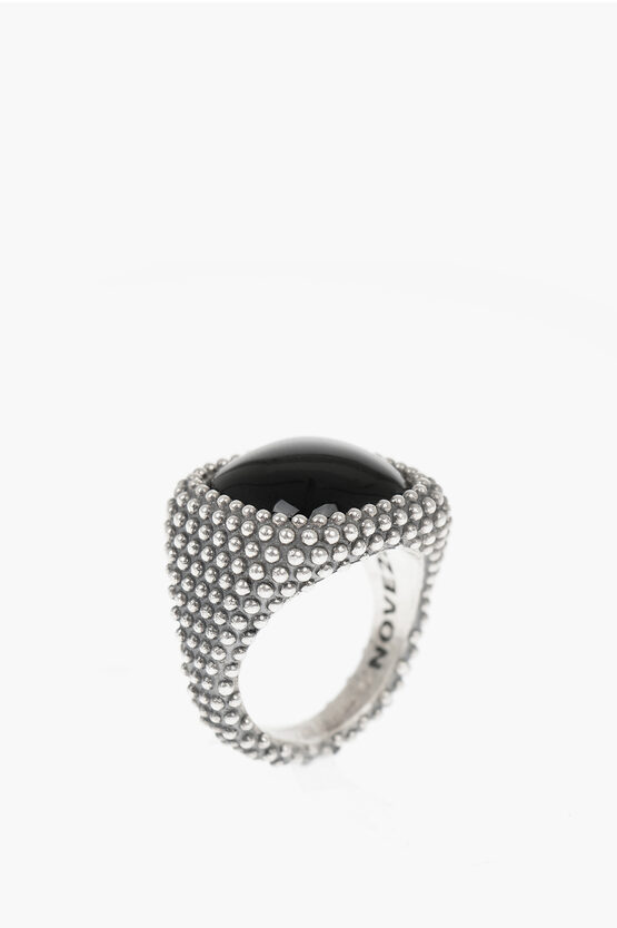 Nove25 Dotted Square Chevalier Ring With Onyce Stone