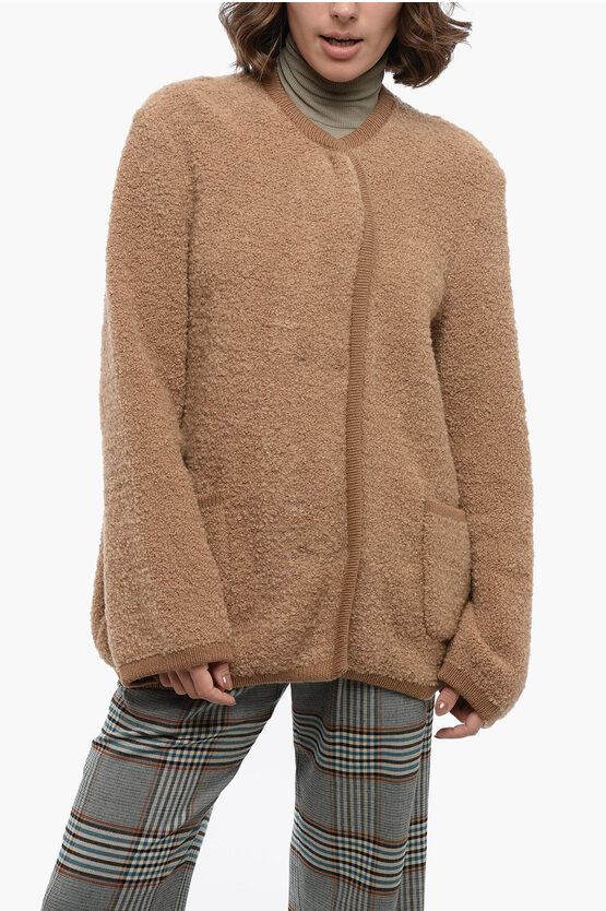 Dolce & Gabbana Doubl-breasted Cashmere Blend Teddy Cardigan With Snap Butto In Brown