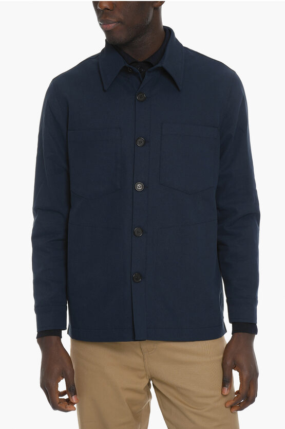 Department 5 Double Breast Pockets Twill Folli Overshirt In Blue