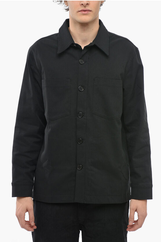 Department 5 Double Breast Pockets Twill Folli Overshirt In Black