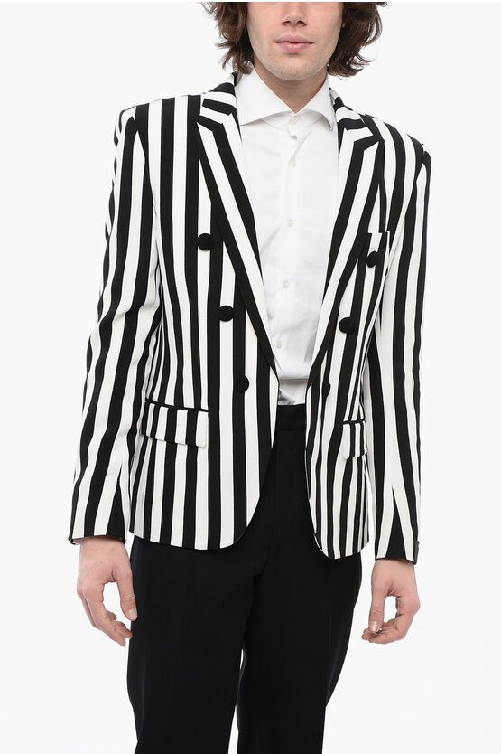 Balmain Double-breasted Awning Striped Blazer With Peak Lapel