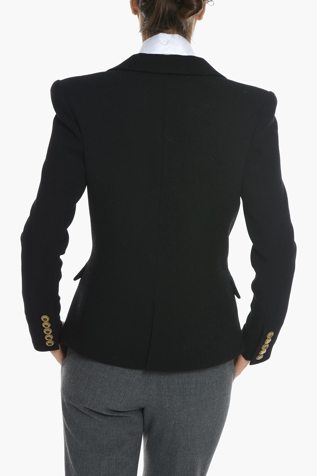 Chiffon Sleeve Jewel Button Blazer