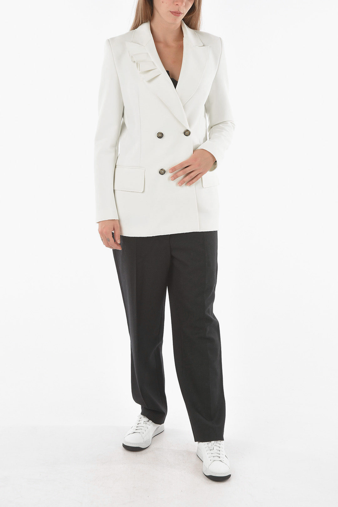 MSGM Double-breasted Blazer with Ruched Peak Lapel women