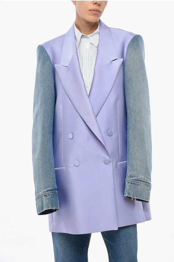 Dries Van Noten Double-breasted Blink Blazer With Denim Sleeves In Blue
