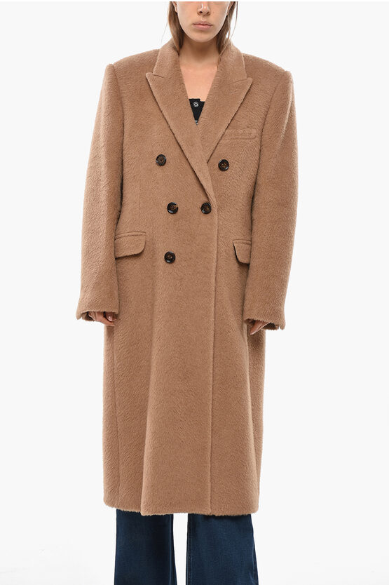 Celine Double-breasted Camel Coat With Flap Pockets In Brown