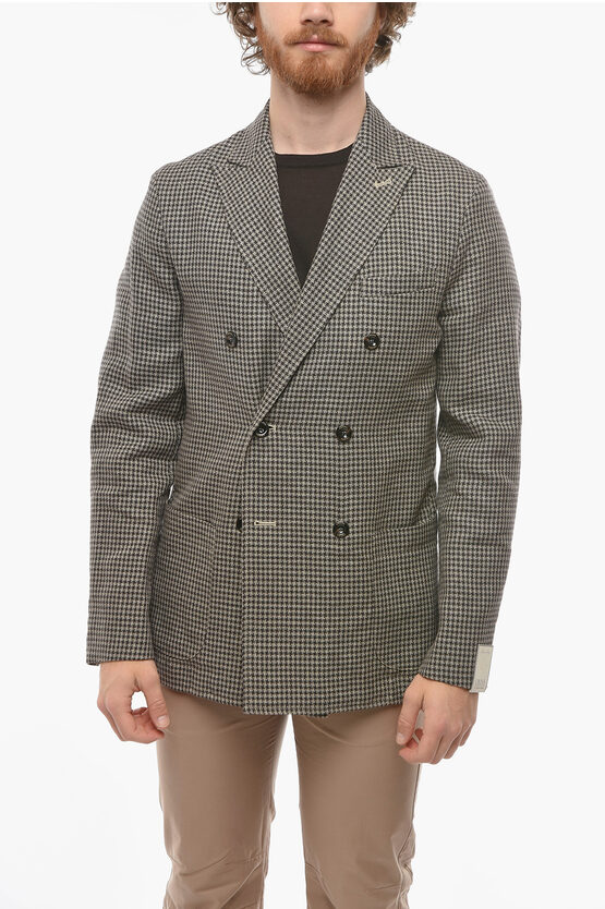 Cruna Double-breasted Chelsea Houndstooth Blazer In Black