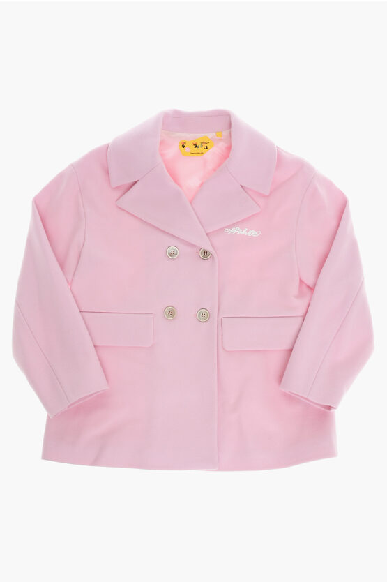 Off-white Kids' Double Breasted Coat With Flap Double Pockets In Pink