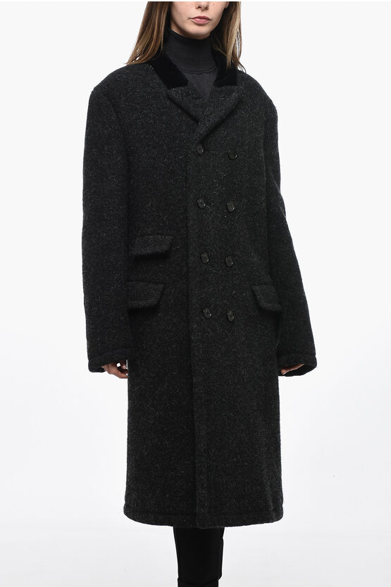 Shop Maison Margiela Double Breasted Coat With Velvet Collar