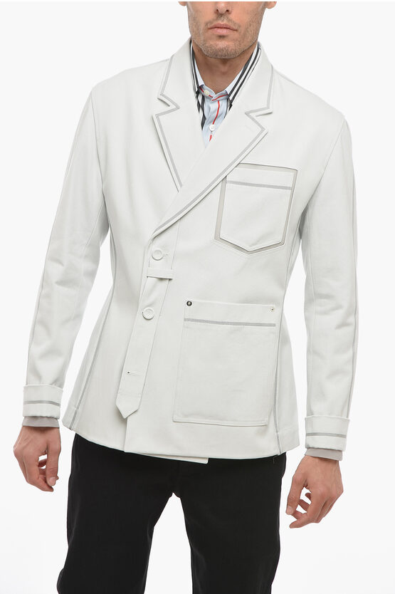 Shop Dior Double-breasted Cotton Blazer With Contrasting Details