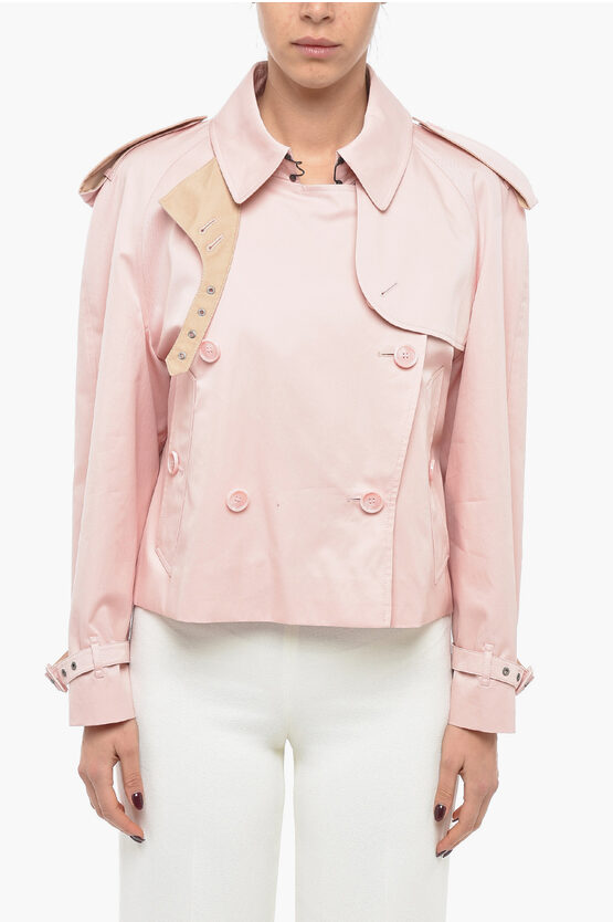 Burberry Double-breasted Cotton Short Trenchcoat In Pink