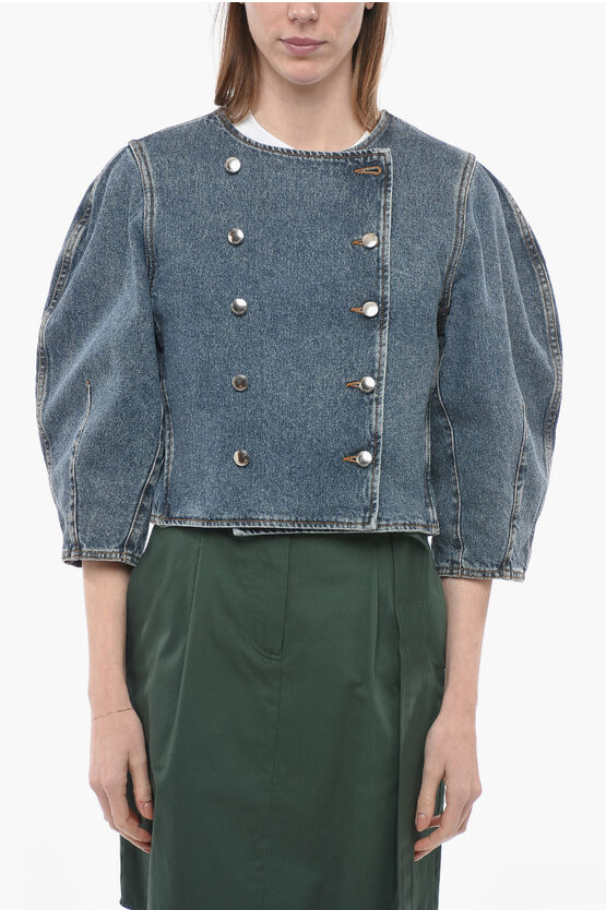 Shop Chloé Double-breasted Denim Jacket With 3/4 Sleeves
