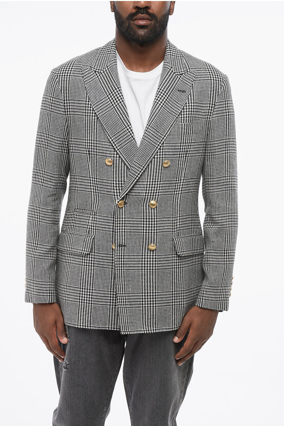 Brunello Cucinelli Double-breasted District Check Linen Blend Blazer