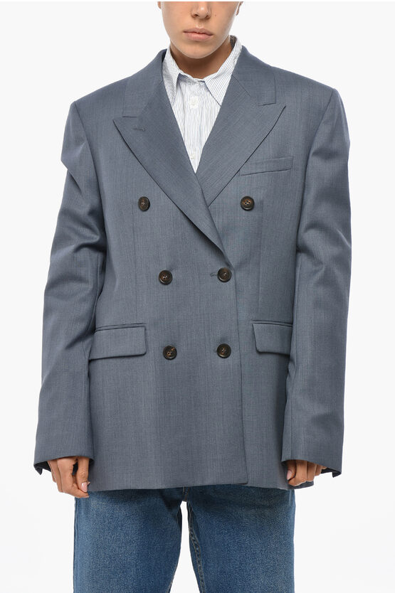 Golden Goose Double-breasted Diva Virgin Wool Blazer In Blue