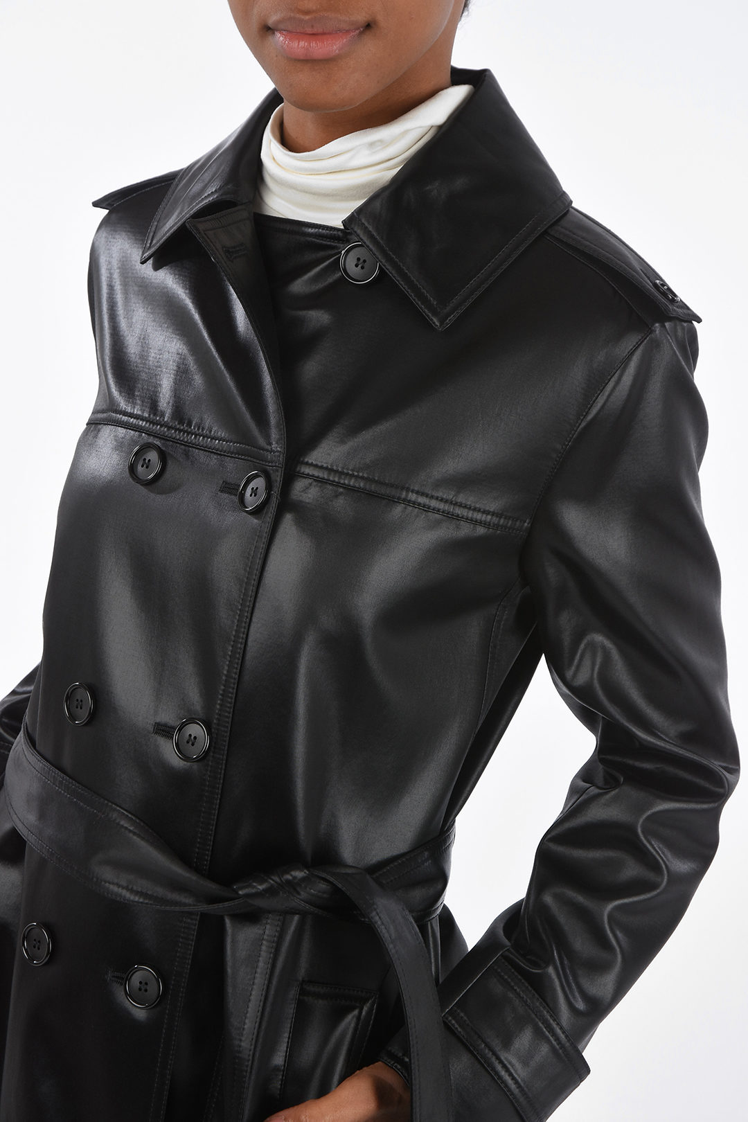 Saint Laurent Lambskin Trench Coat Long Coat In Bubbled Lambskin