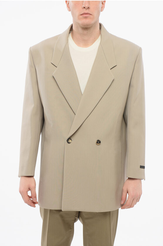Fear Of God Mens Dusty Beige Brand-patch Double-breasted Relaxed-fit Wool Blazer