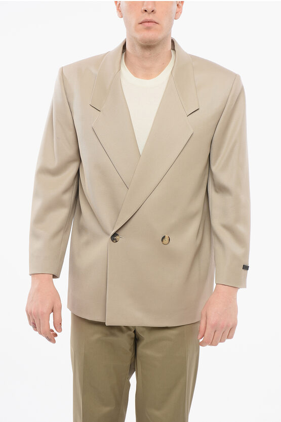 Fear Of God Mens Dusty Beige Brand-patch Double-breasted Relaxed-fit Wool Blazer