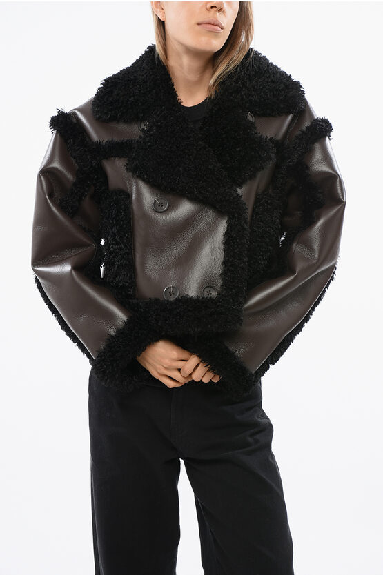 Stand Studio Double Breasted Faux Shearling Kristy Jacket In Black