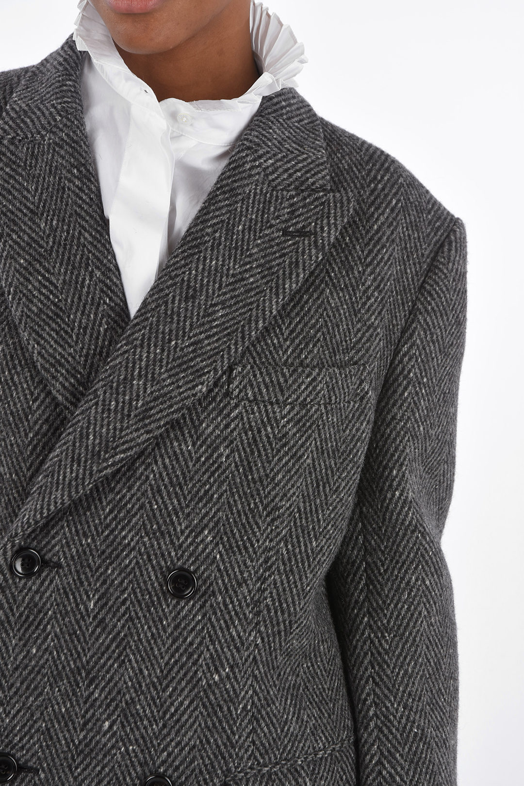 Junya Watanabe Double-breasted Herringbone Coat with Peak