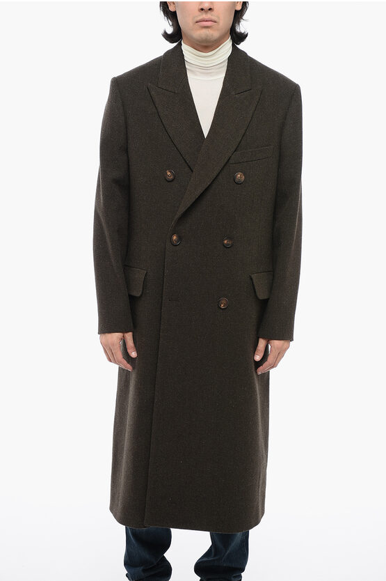 Shop Golden Goose Double-breasted Herringbone Virgin Wool Coat