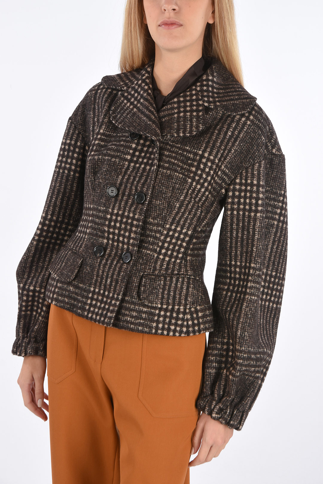 Dolce & Gabbana Doublebreasted Houndstooth Blazer with Puff Sleeves