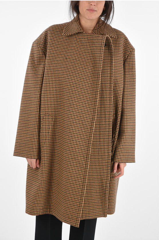 Balenciaga Double-breasted Houndstooth Coat with Hidden Buttoning