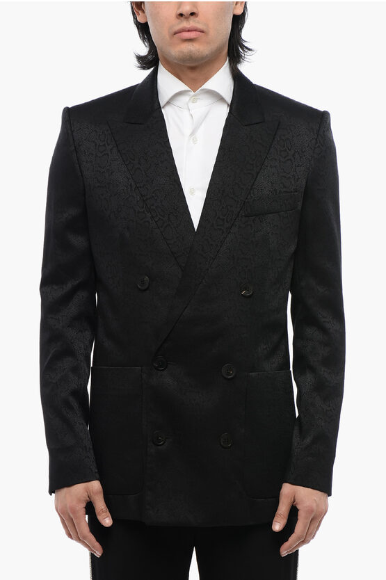 BALMAIN DOUBLE-BREASTED JACQUARD BLAZER WITH SNAKE MOTIF