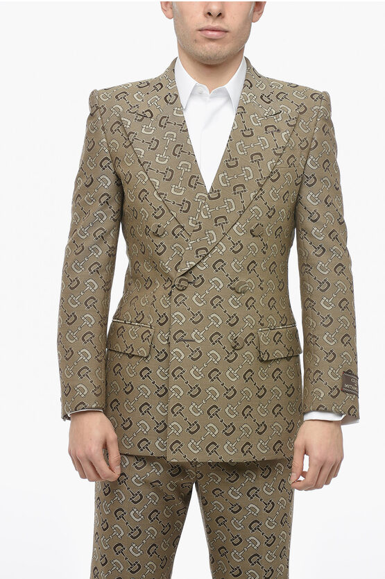 Shop Gucci Double-breasted Jacquard Cotton Blend Blazer With Morset Mot