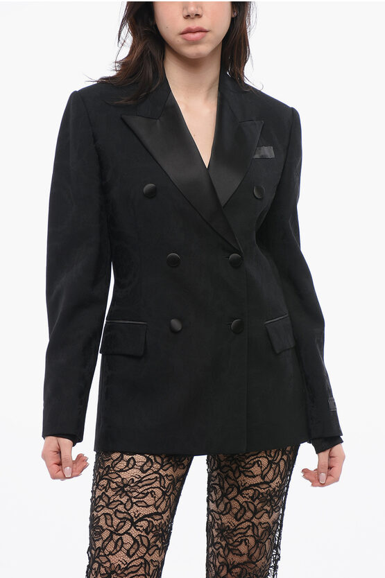 Versace Double-breasted Jacquard Virgin Wool Blazer With Satin Lapel