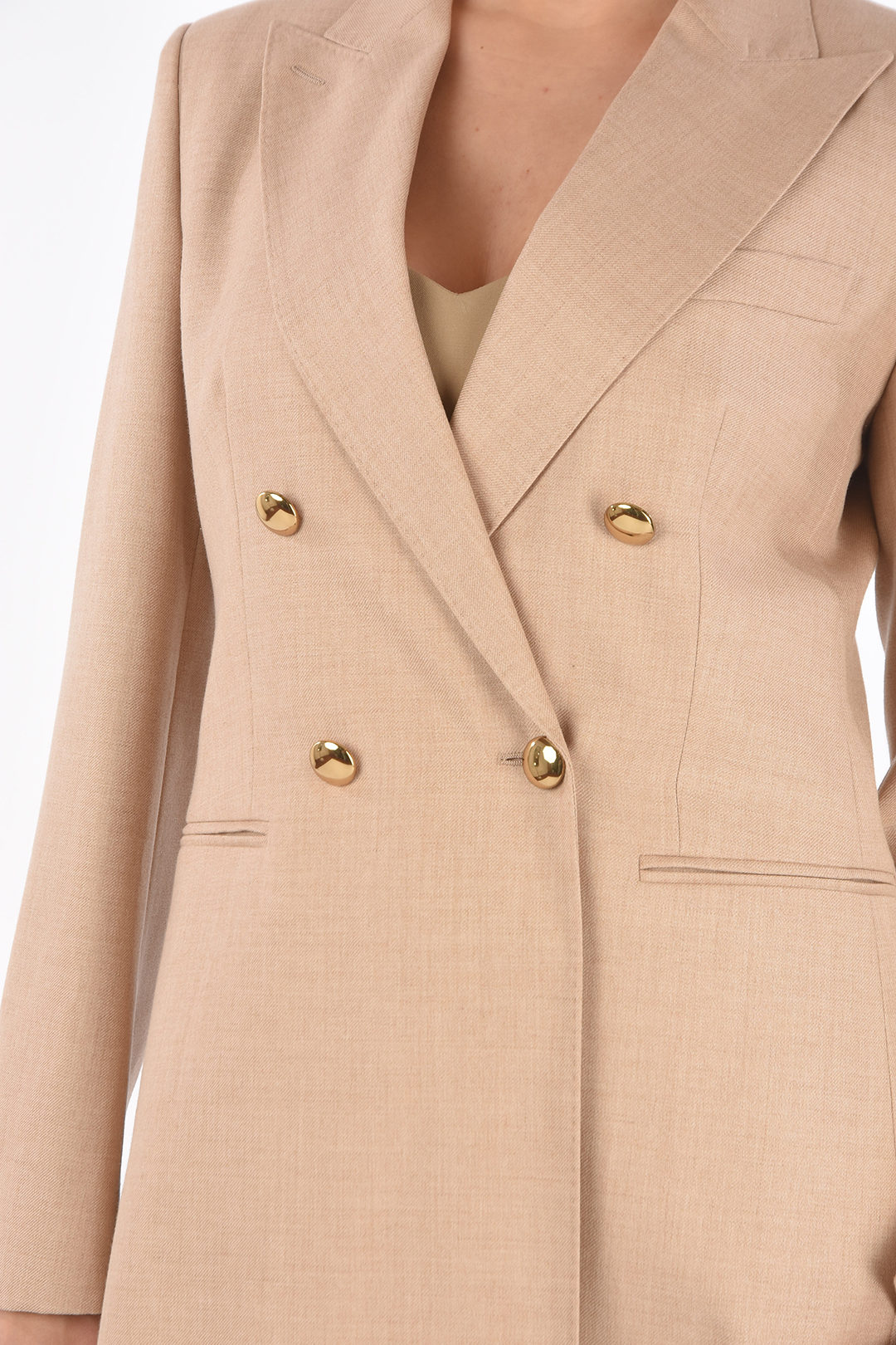 Max Mara Double-breasted LAMINE Silk and Camelwool Blazer