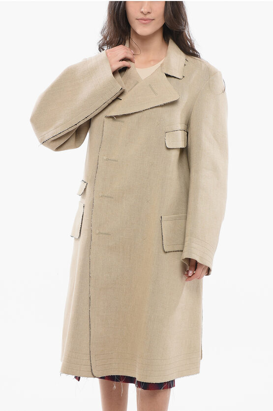 Maison Margiela Double-Breasted Linen Coat With raw-cut Details