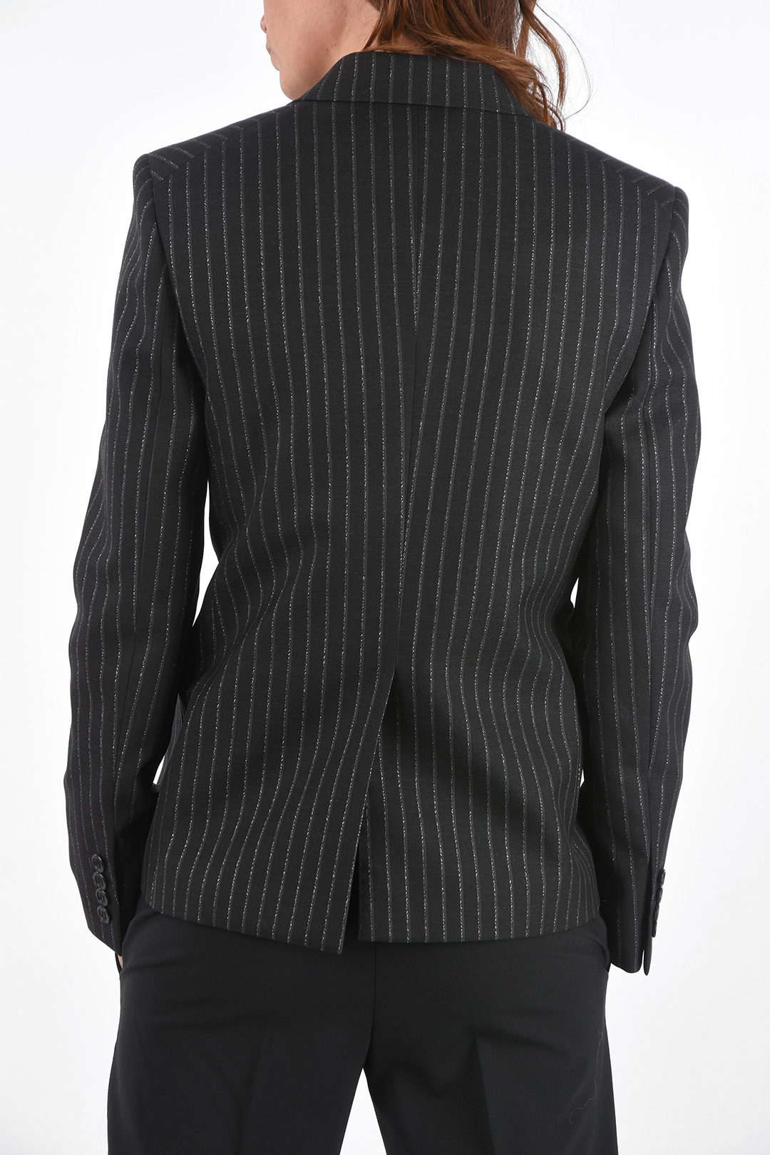 Saint Laurent Doublebreasted Lurex Pinstriped Blazer with Peak Lapel