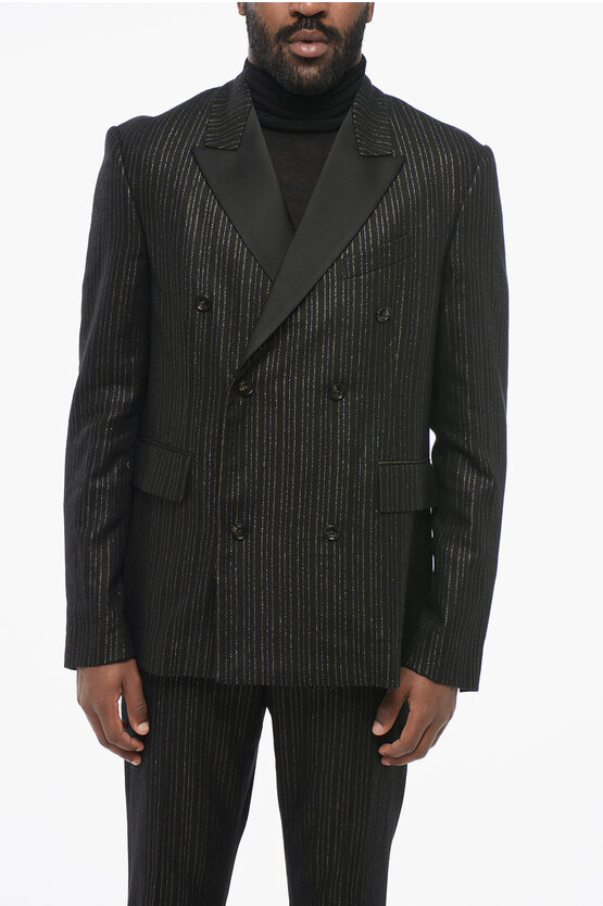 Amiri Double-breasted Lurex Pinstriped Blazer With Satin Lapel