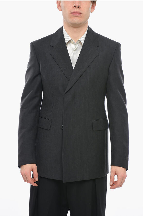 Prada Double-breasted Mohair Blend Blazer With Hidden Buttoning In Black