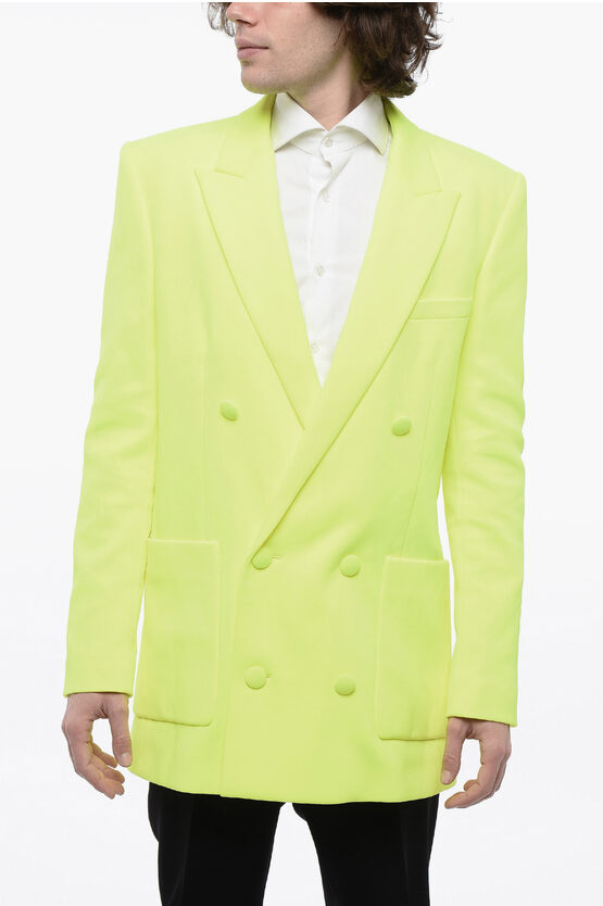 Balmain Double-breasted Neon Blazer With Patch Pockets In Green