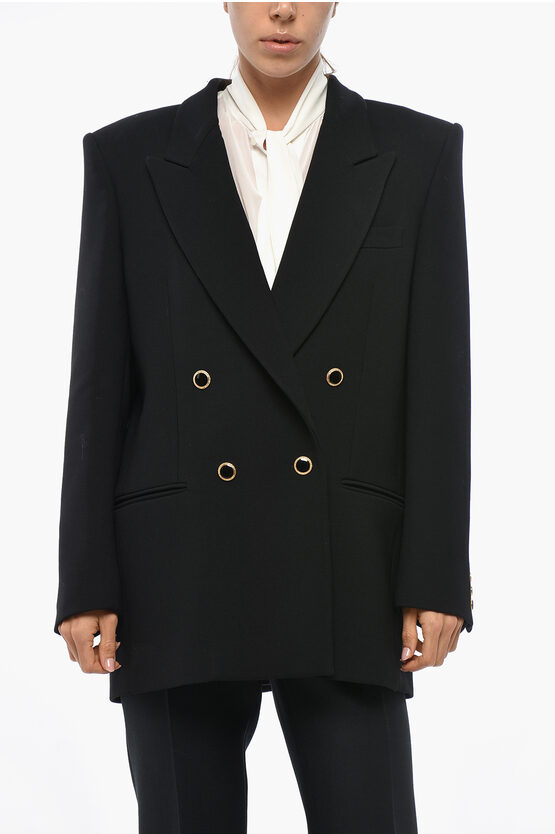 Alessandra Rich Double-breasted Oversized Fit Virgin Wool Blazer In Black