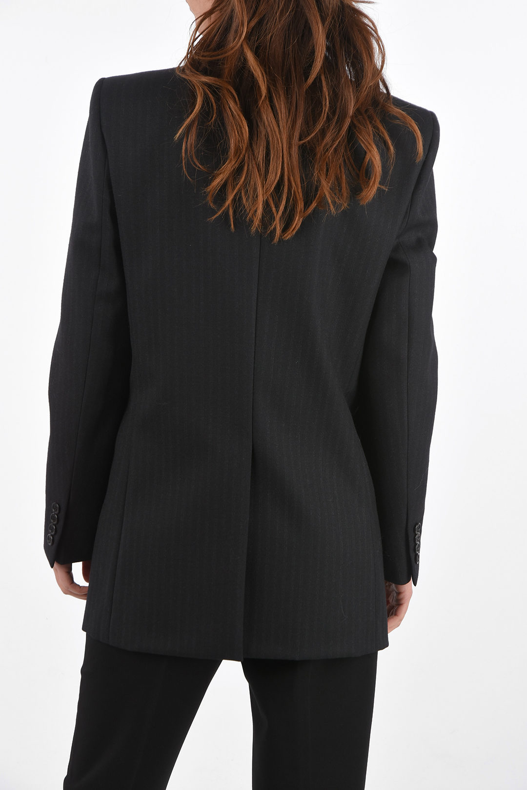 Saint Laurent Doublebreasted Pinstriped Blazer with Peak Lapel women