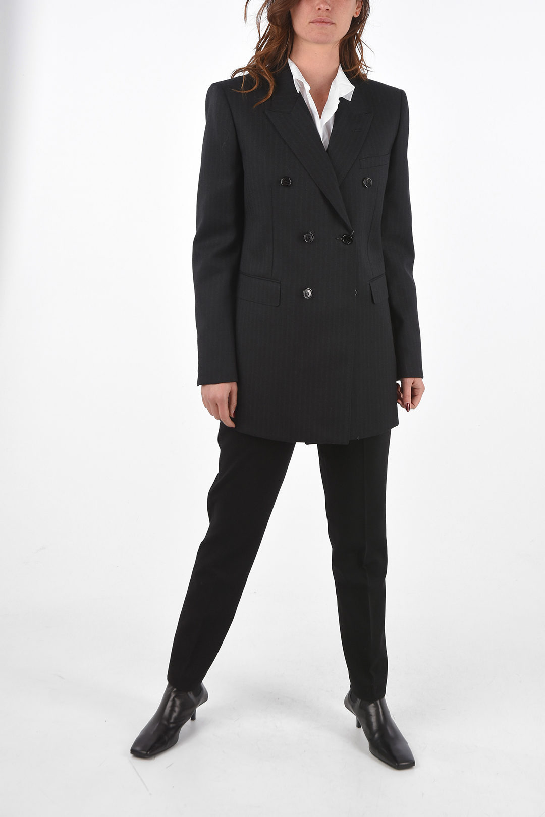 Saint Laurent Doublebreasted Pinstriped Blazer with Peak Lapel women