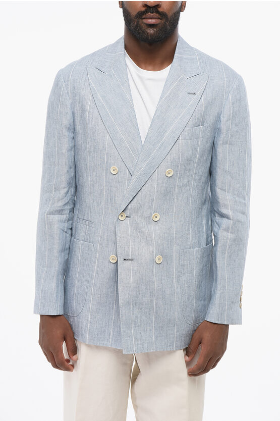 Brunello Cucinelli Double-breasted Pinstriped Linen Blazer With Peak Lapel