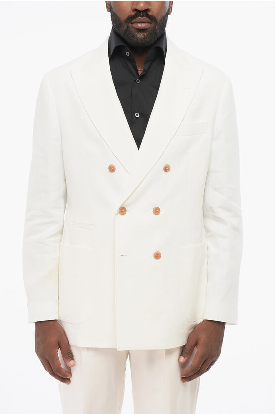 Brunello Cucinelli Double-breasted Pure Linen Blazer With Patch Pockets