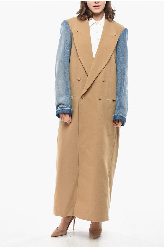 Dries Van Noten Double-breasted Rinko Coat With Denim Sleeves In Brown