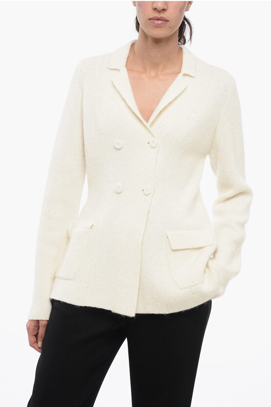 Shop Fabiana Filippi Double-breasted Slim Fit Knitted Blazer With Sequines