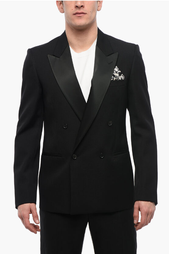 Off-white Double-breasted Tattoo Blazer With Satin Peak Lapel