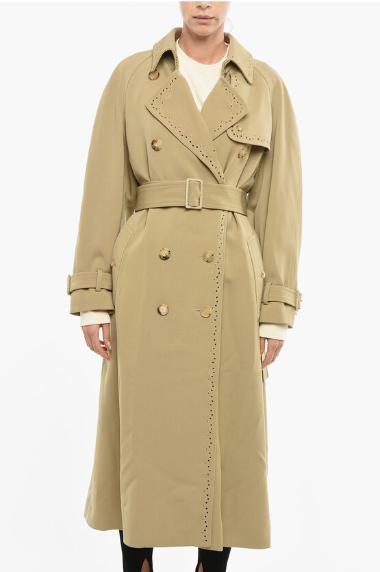 Chloé Double-breasted Trench With Perforated Detail In Neutral