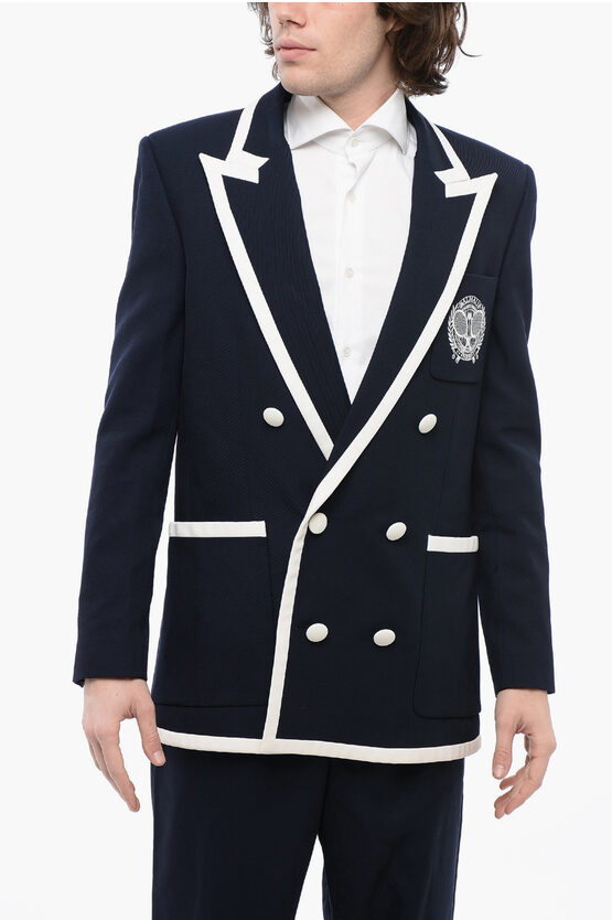 Balmain Double-breasted Twill Wool Blazer With Contrasting Edges In Black