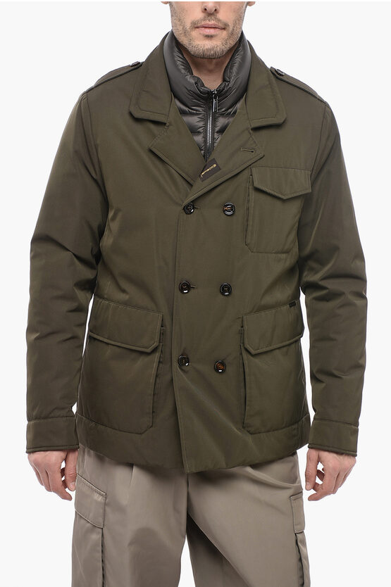 Moorer Double Breasted Utility Jacket With Removable Chest Piece In Green